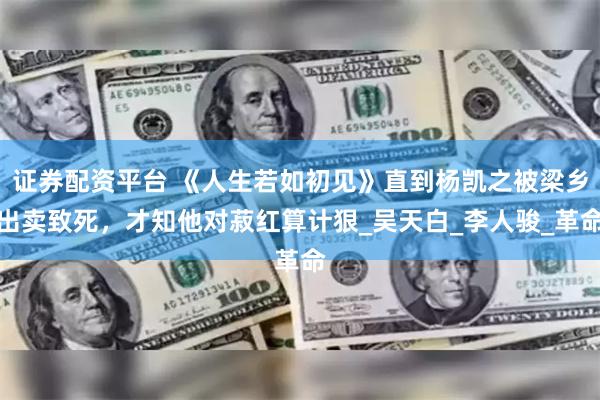 证券配资平台 《人生若如初见》直到杨凯之被梁乡出卖致死，才知他对菽红算计狠_吴天白_李人骏_革命