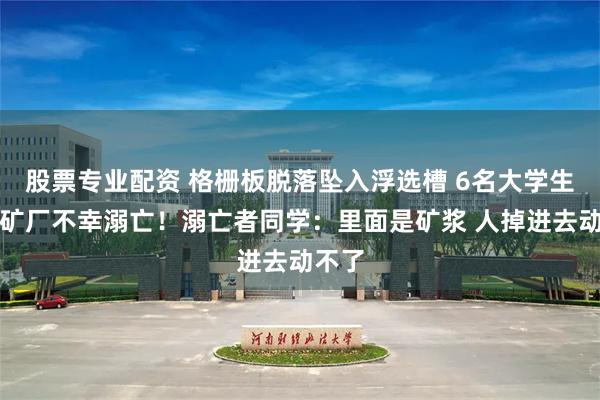 股票专业配资 格栅板脱落坠入浮选槽 6名大学生在选矿厂不幸溺亡！溺亡者同学：里面是矿浆 人掉进去动不了