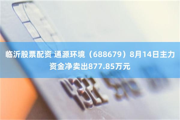 临沂股票配资 通源环境（688679）8月14日主力资金净卖出877.85万元