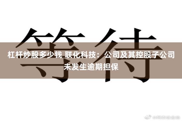 杠杆炒股多少钱 联化科技：公司及其控股子公司未发生逾期担保